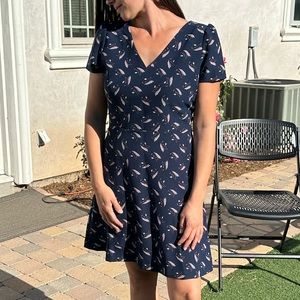 NWT Navy Blue Loft A-Line Pink Feather’s Dress Women’s Size 4.